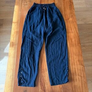 Ci Sono Women's Navy Linen Blend Pants with Button Embellishment Size M